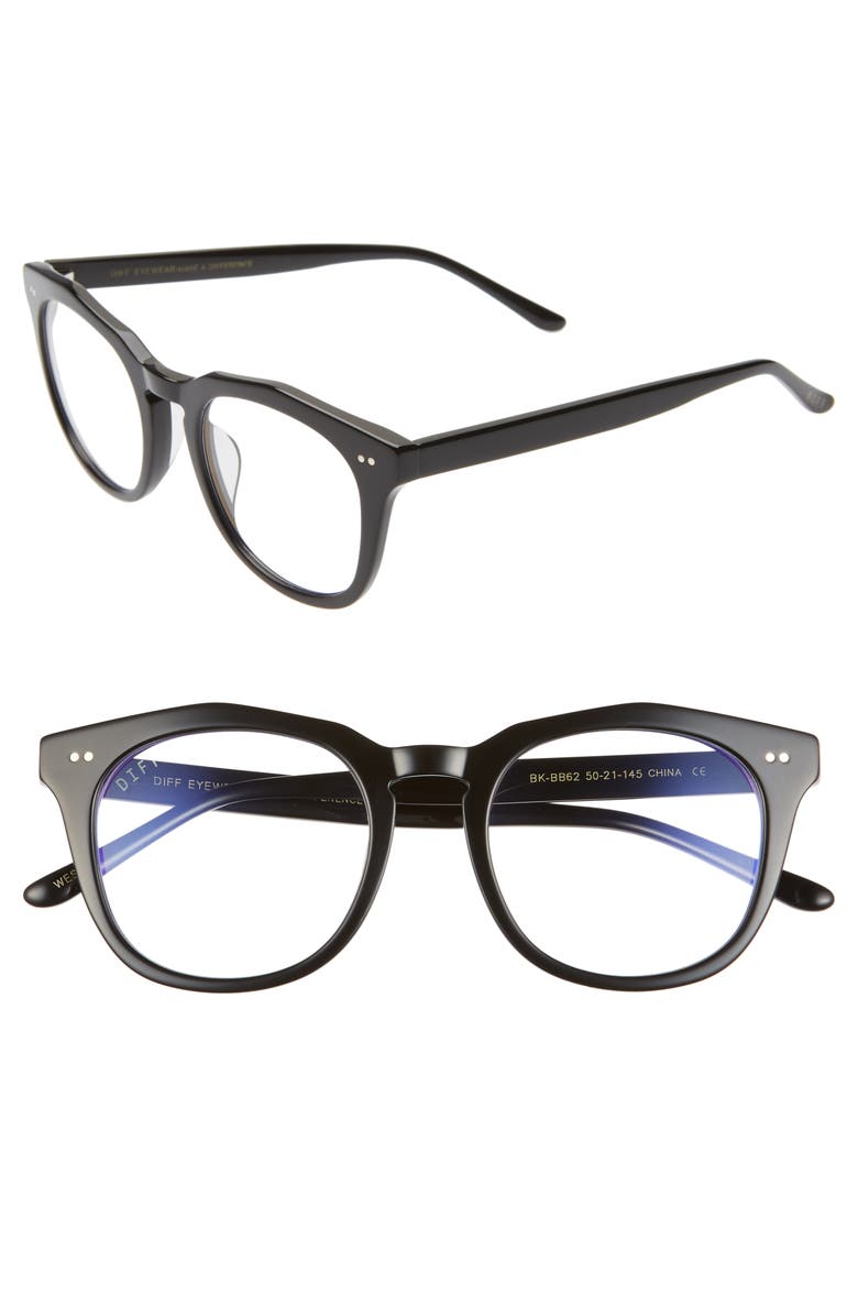 DIFF 50mm Blue Light Blocking Glasses, Main, color, 