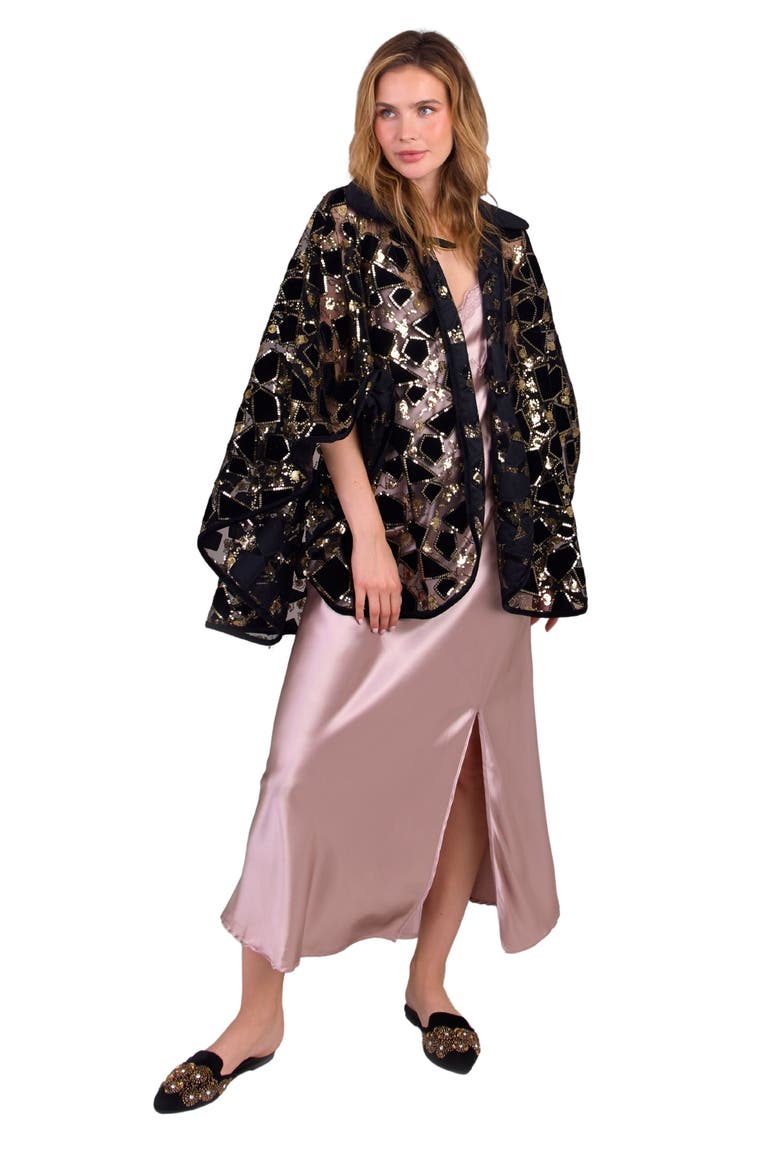 Sequin Velvet Cape, Alternate, color, BLACK