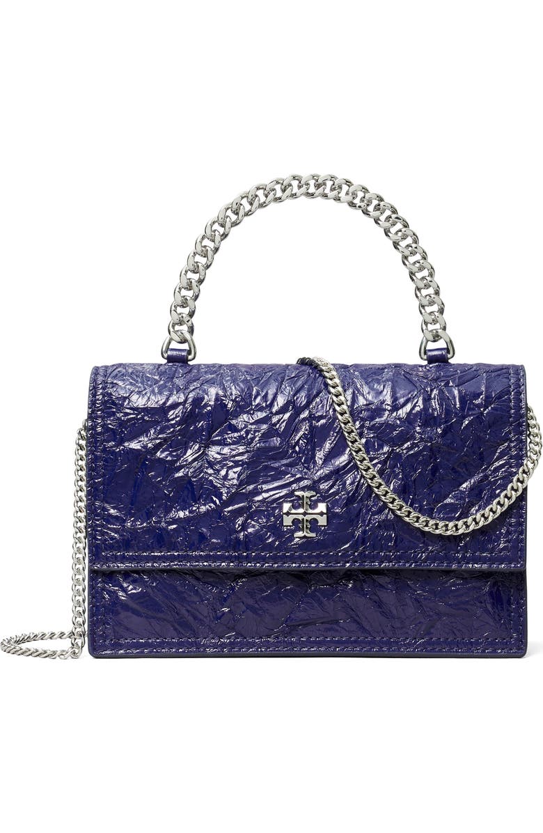 Tory Burch Kira Distressed Mini Top Handle Wallet on a Chain, Main, color, Ballpoint Blue