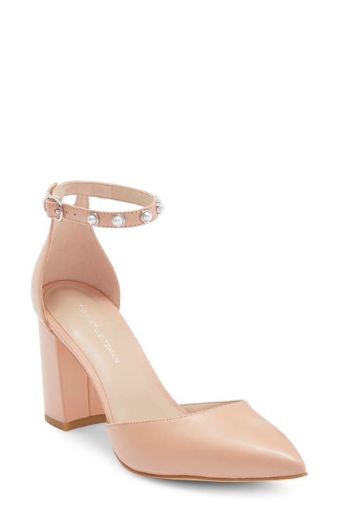 Faux Pearl Block Heel Pump (Women)