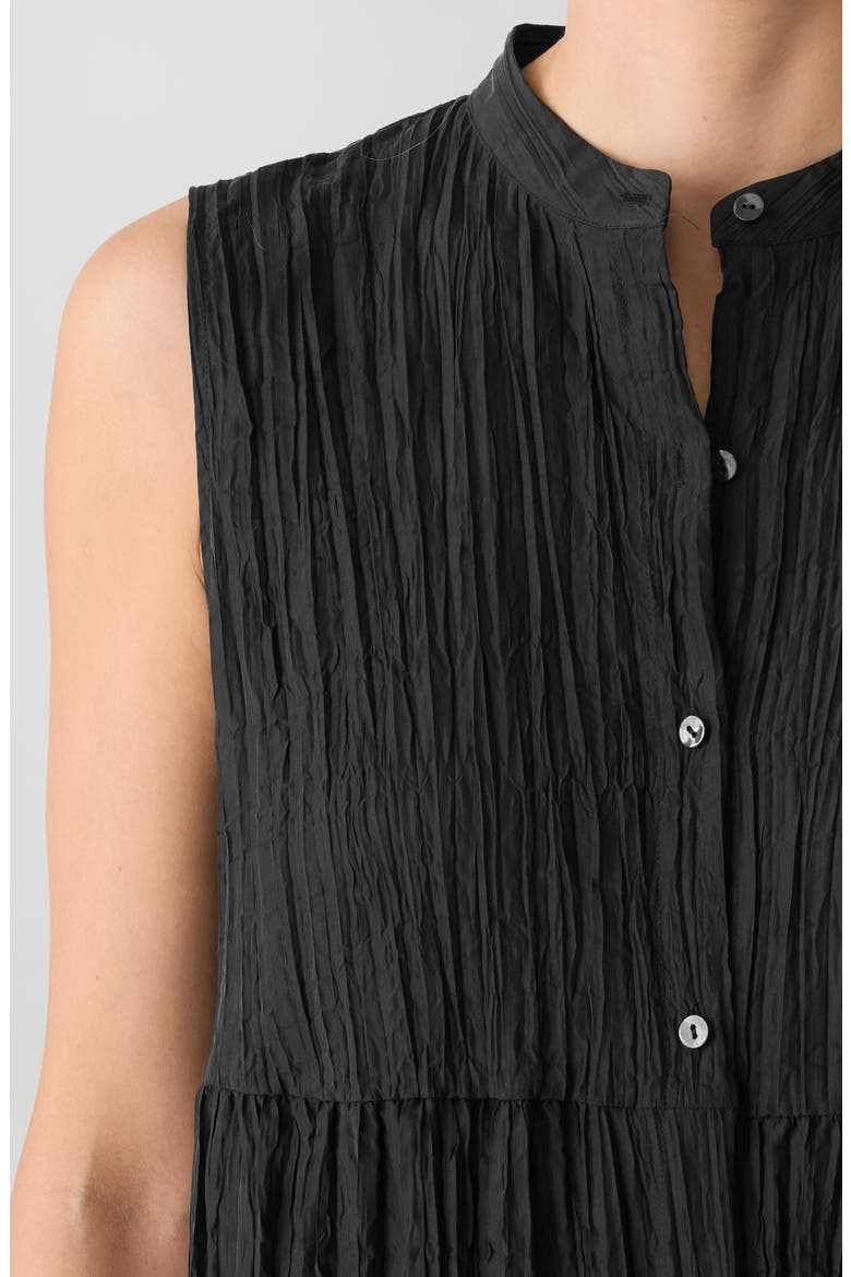 Pleated Sleeveless Silk Shirtdress, Alternate, color, BLACK