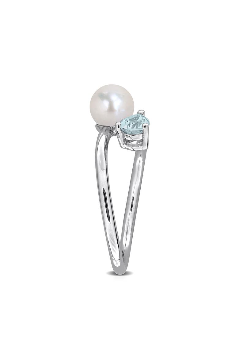 Cultured Pearl & Aquamarine Crossover Ring, Alternate, color, BLUE