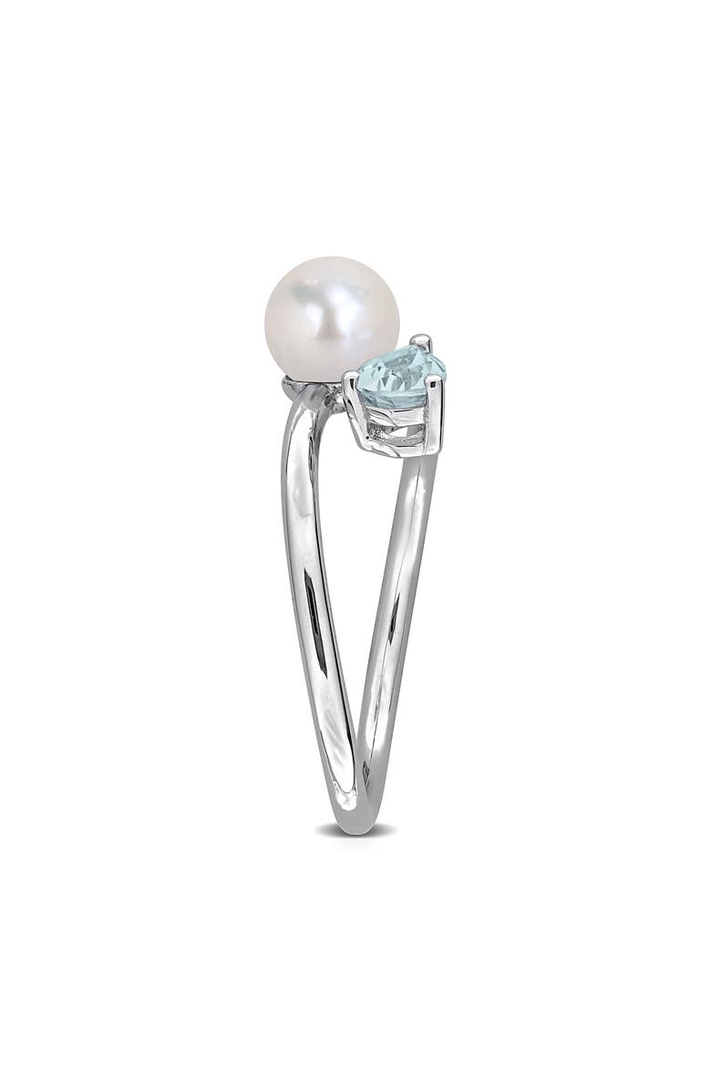 DELMAR Cultured Pearl & Aquamarine Crossover Ring, Alternate, color, Blue