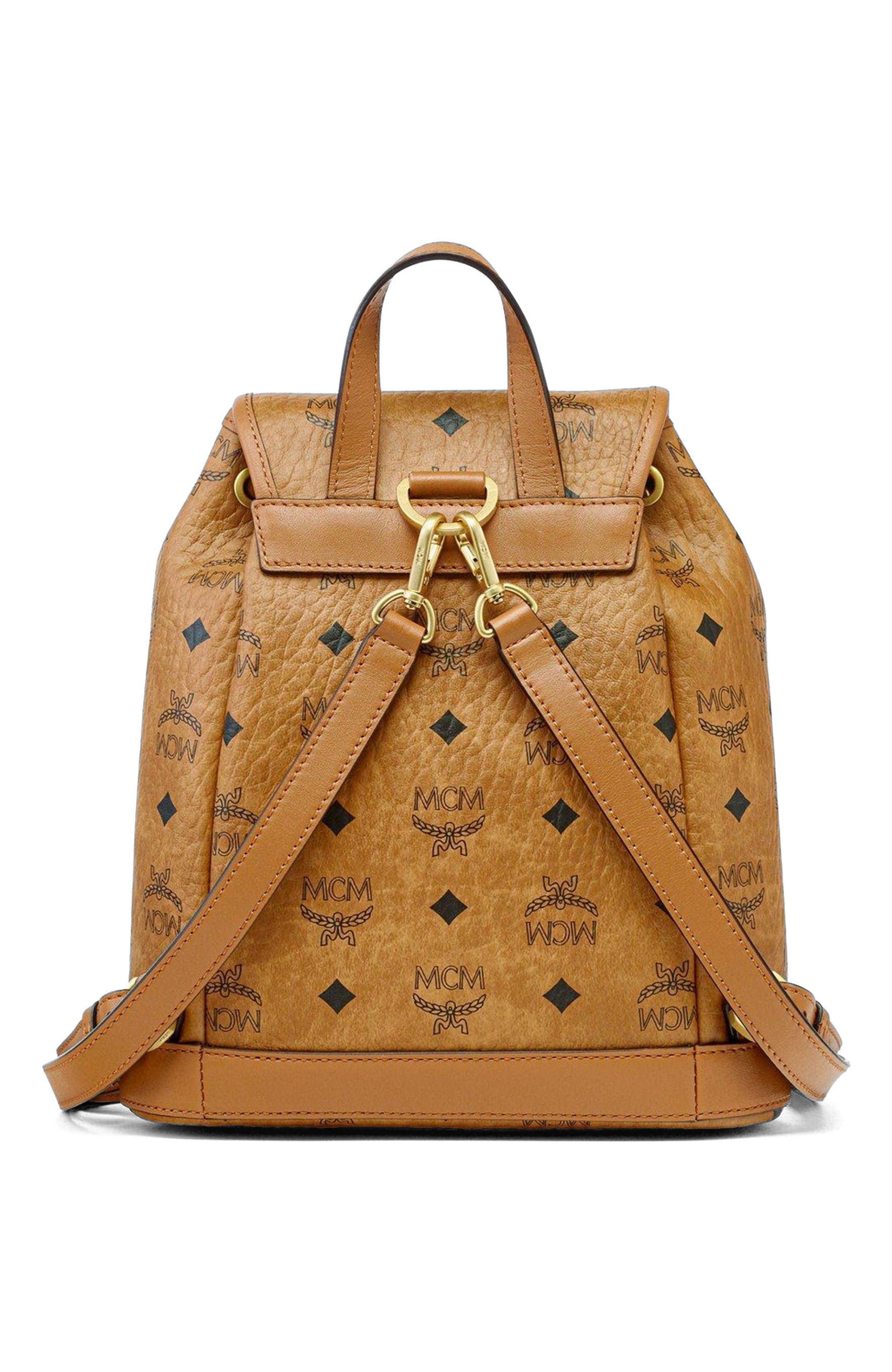 MCM Mini Aren Drawstring Backpack in Visetos, Alternate, color, Brown