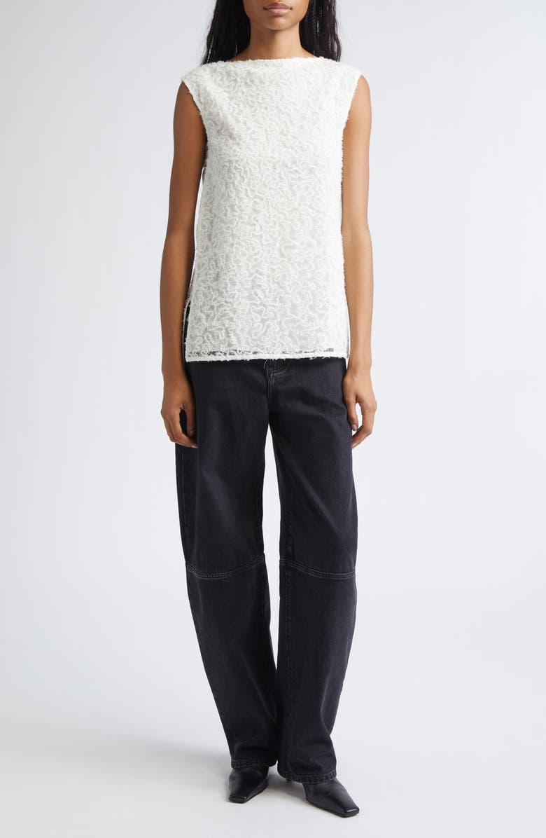 Proenza Schouler Virginie Embroidered Fringe Mesh Top, Alternate, color, Off White