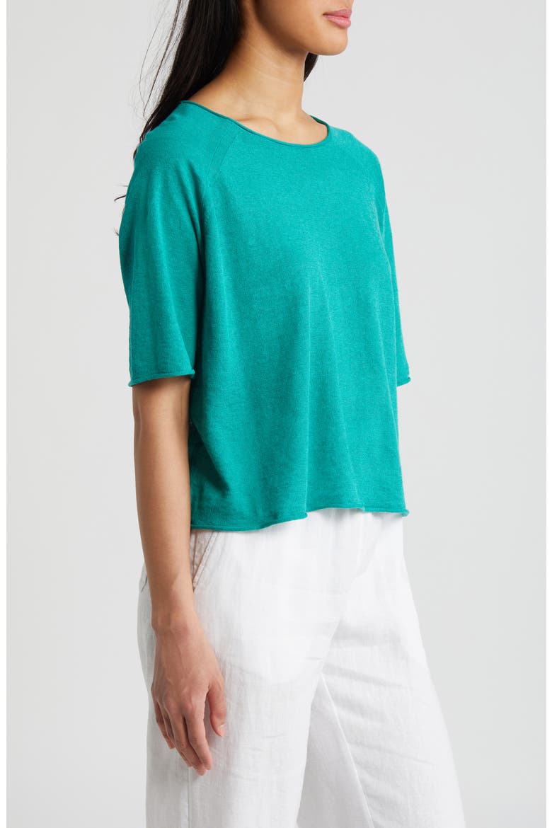 Rolled Edge Linen Blend Sweater, Alternate, color, SEA STAR
