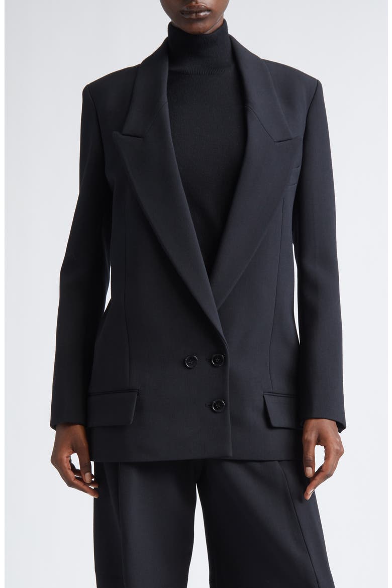 Elongated Lapel Detail Double Breasted Jacket, Alternate, color, BLACK