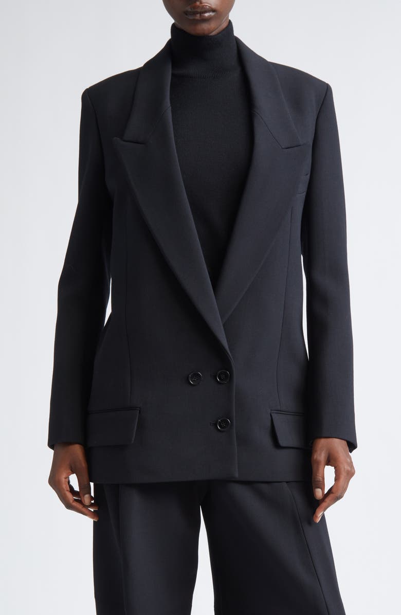 Victoria Beckham Elongated Lapel Detail Double Breasted Jacket, Alternate, color, Black