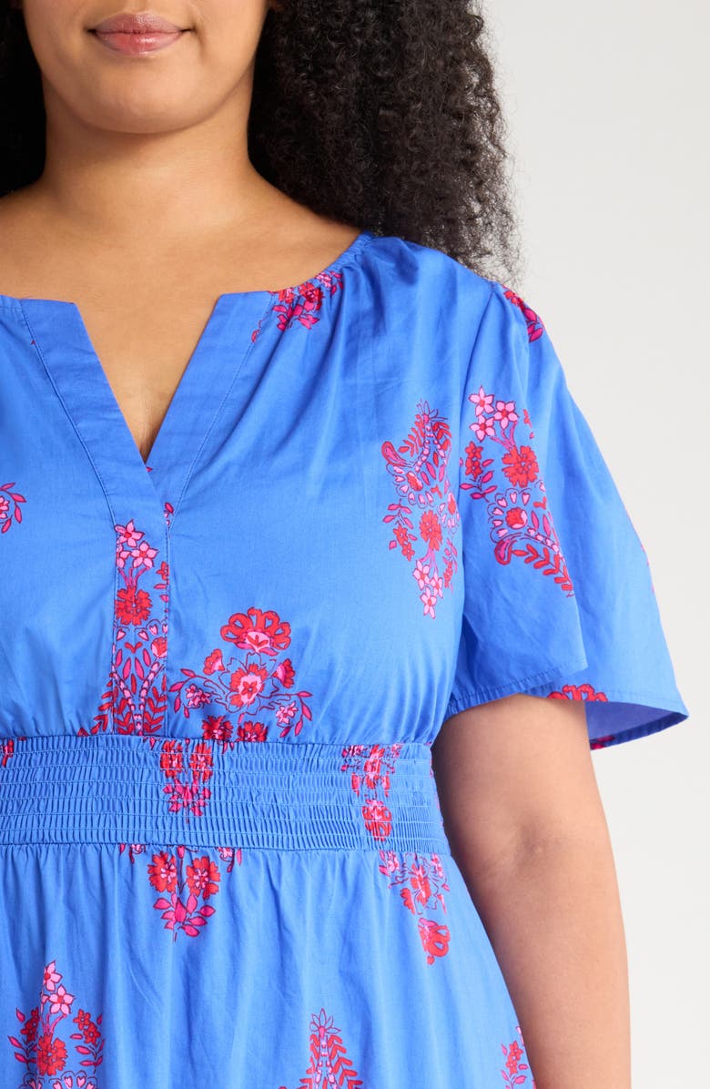 SUGARLIPS Shayna Floral Palmer Tiered Cotton Poplin Maxi Dress, Alternate, color, Blue/ Pinks