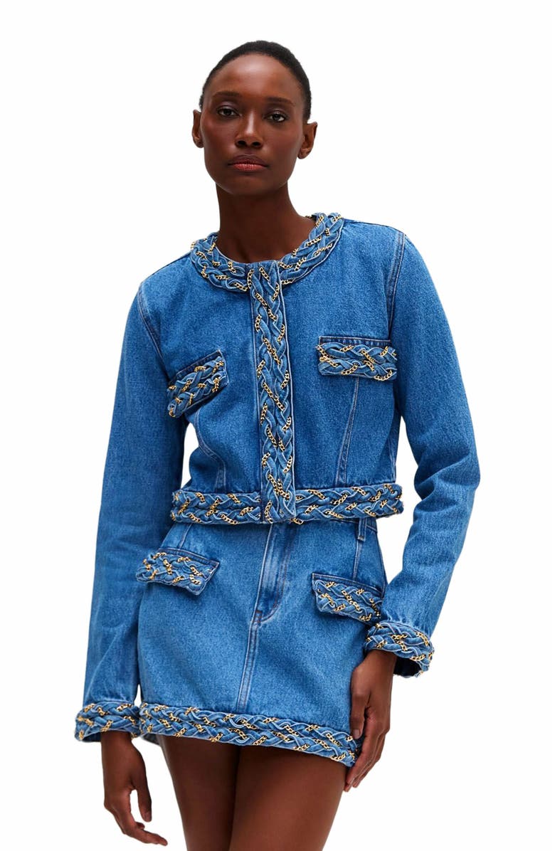 PatBO Braided Denim Cropped Jacket, Main, color, 