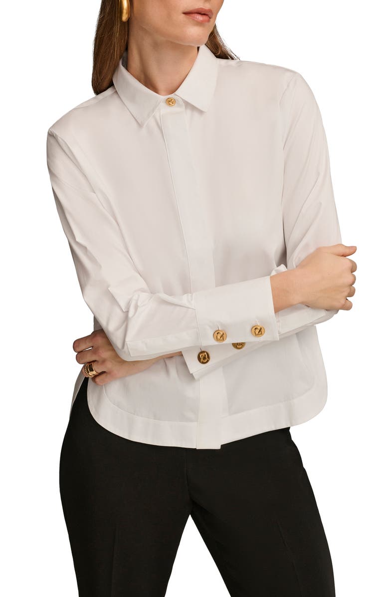 Donna Karan New York Cotton Button-Up Shirt, Main, color, White