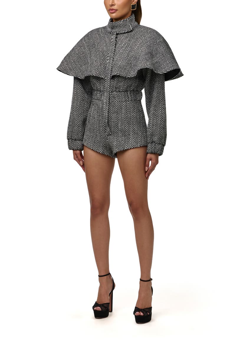 Herringbone Cape Romper, Alternate, color, BLACK HERRINGBONE