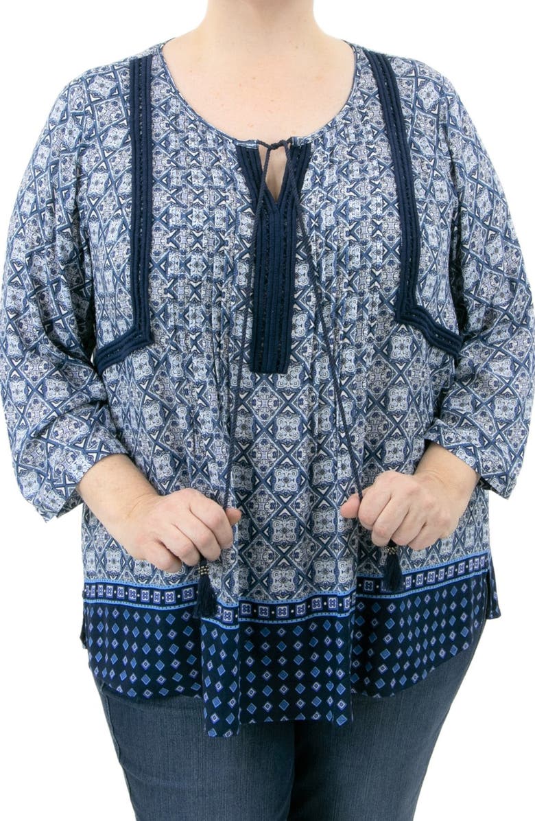 DR2 by Daniel Rainn Daniel Rainn Lace Trim Tassel Tie Blouse, Main, color, 