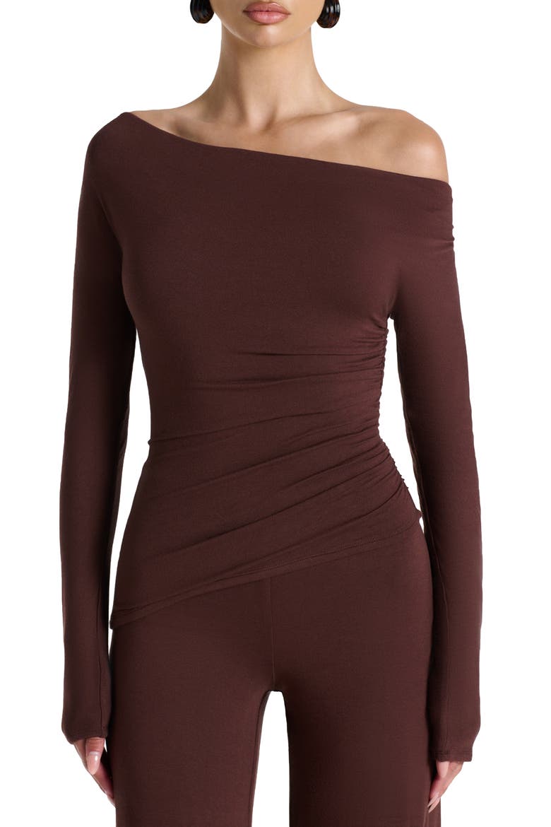 Off the Shoulder Ruched Top, Main, color, CHOCOLATE