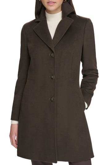 Calvin Klein Notch Wool Blend Coat In Brown