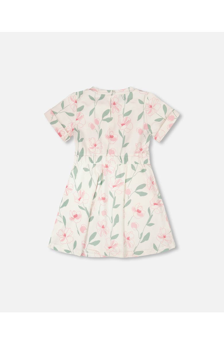 Deux par Deux French Terry Flowers Short Sleeve Dress, Alternate, color, Off White Printed Flowers