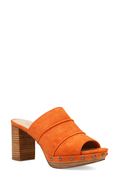 Orange suede block heels best sale