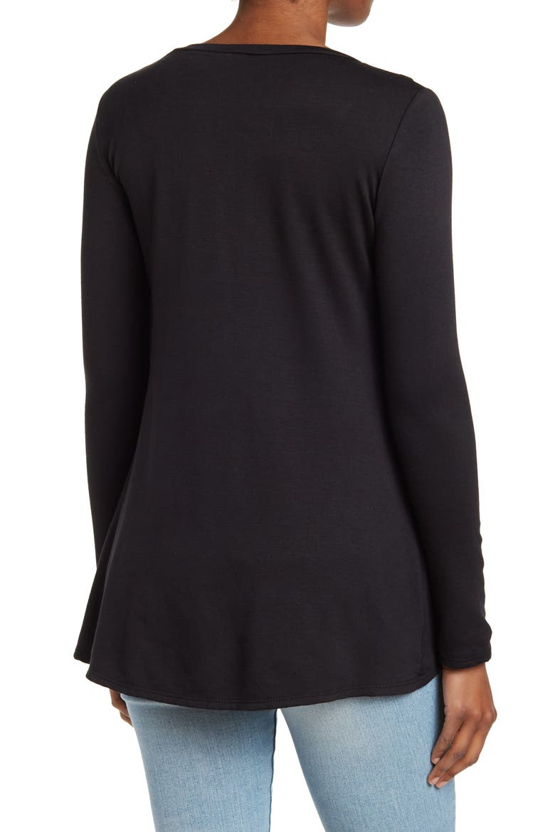 Long Sleeve Cross Hem Shirt, Alternate, color, BLACK