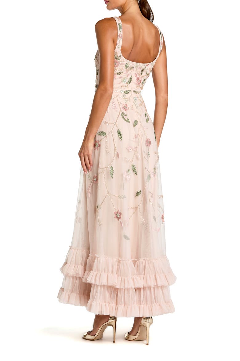 Ruffle Midi Dress with Floral Embroidery, Alternate, color, Porcelain