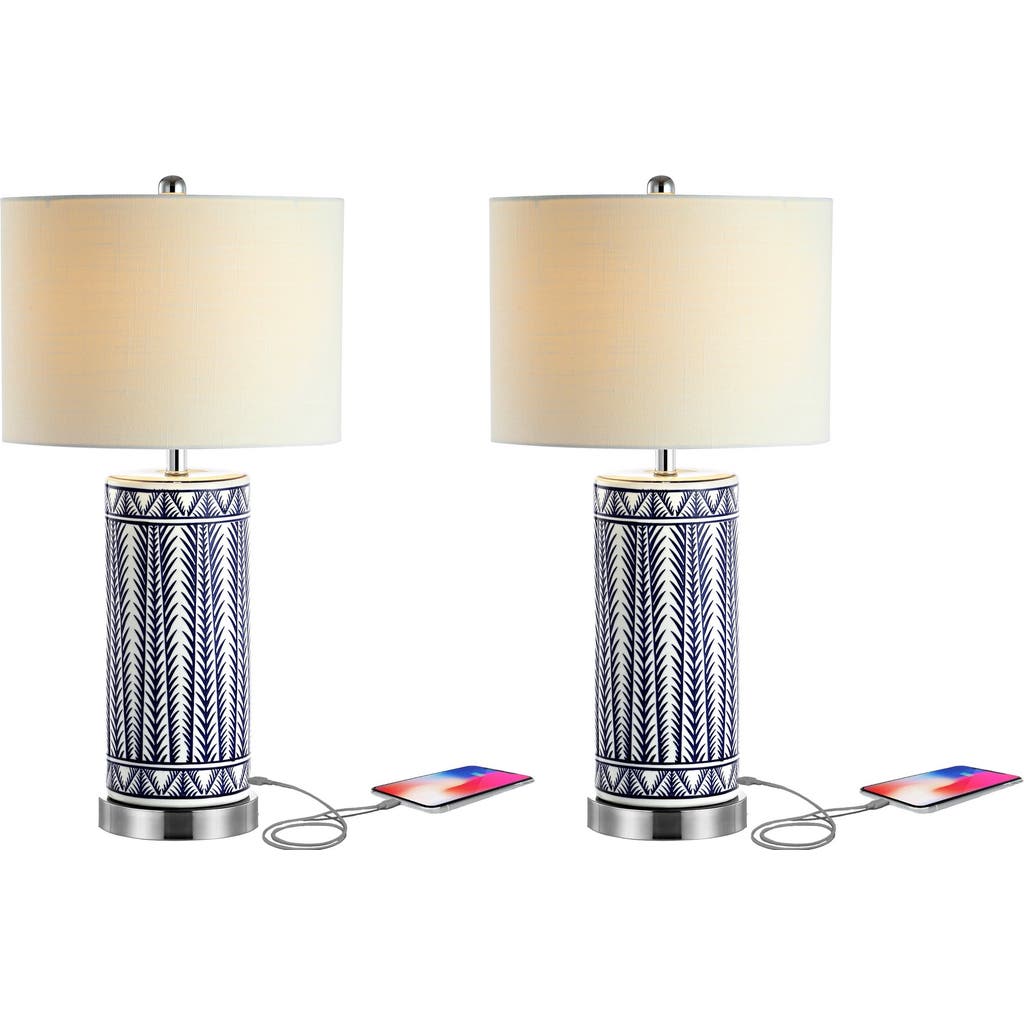 Jonathan Y Sulka 27" Ceramic/iron Contemporary Usb Charging Led Table Lamp, Navy/chrome