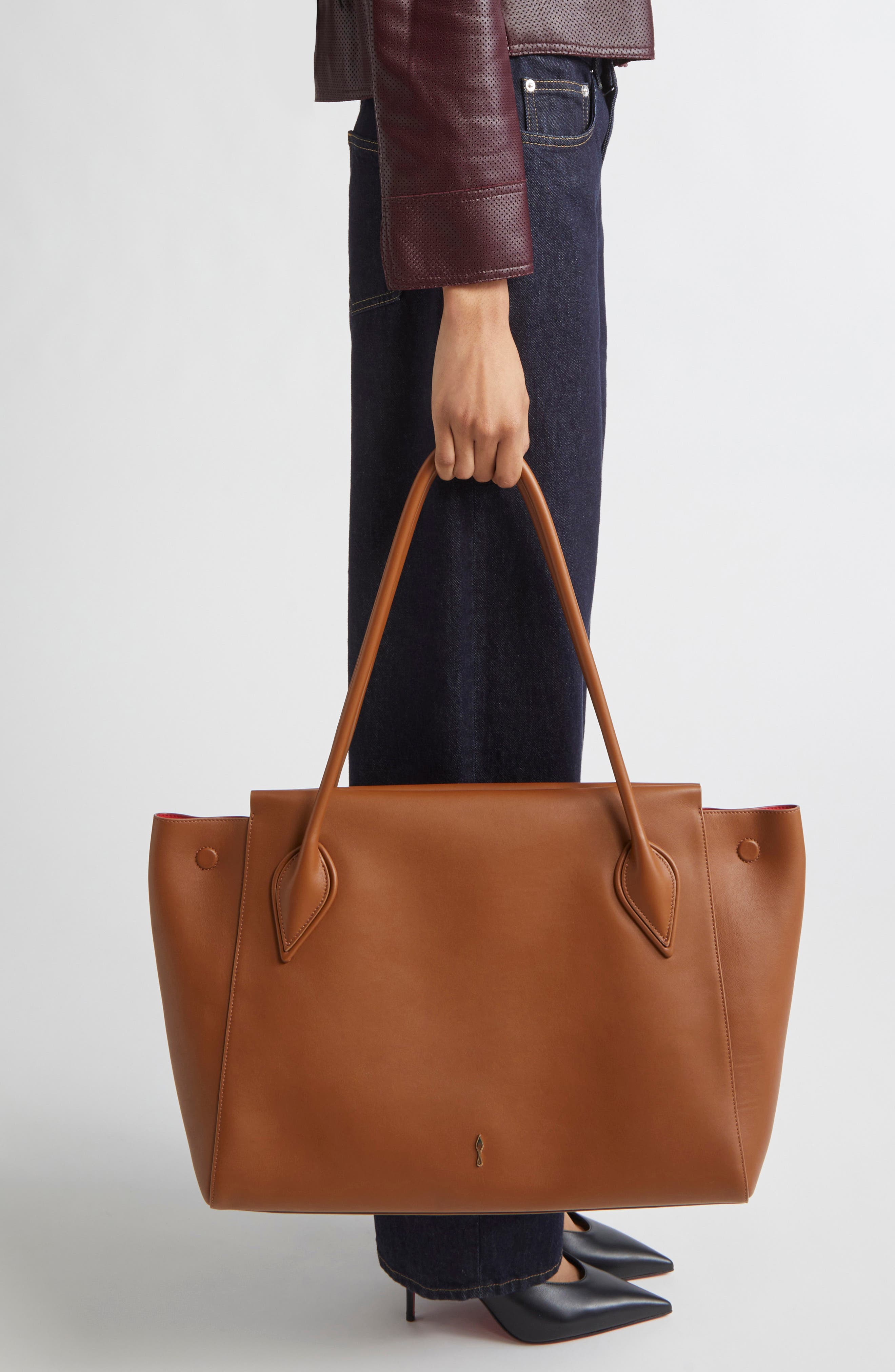 Christian Louboutin Large Calfskin East/West Tote, Alternate, color, Cuoio