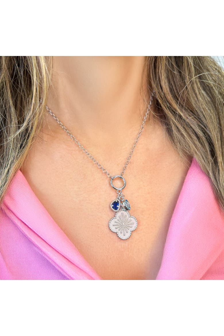 Clover Blue Charm Necklace, Alternate, color, Sterling Silver