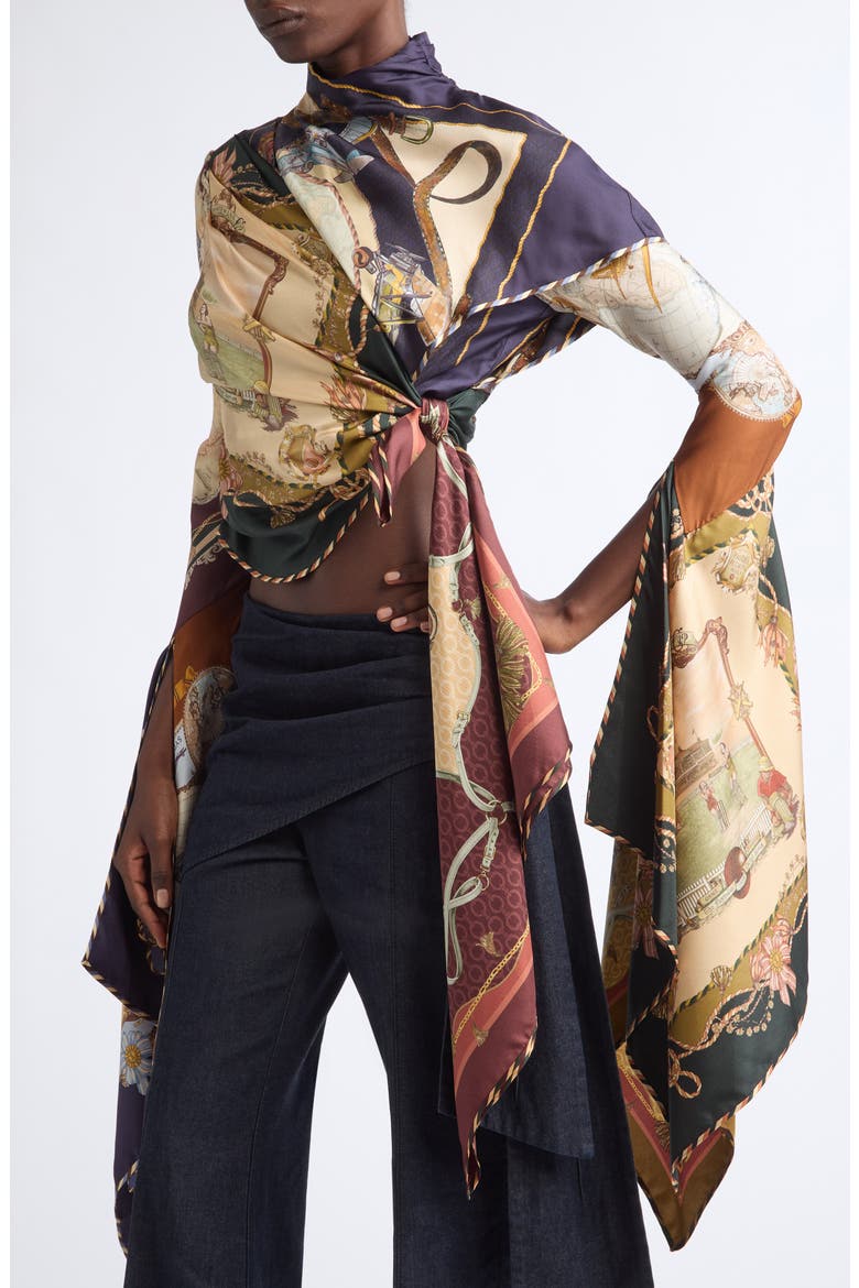 Valiant Print Draped Silk Twill Scarf Top, Alternate, color, SPLICED SCARVES