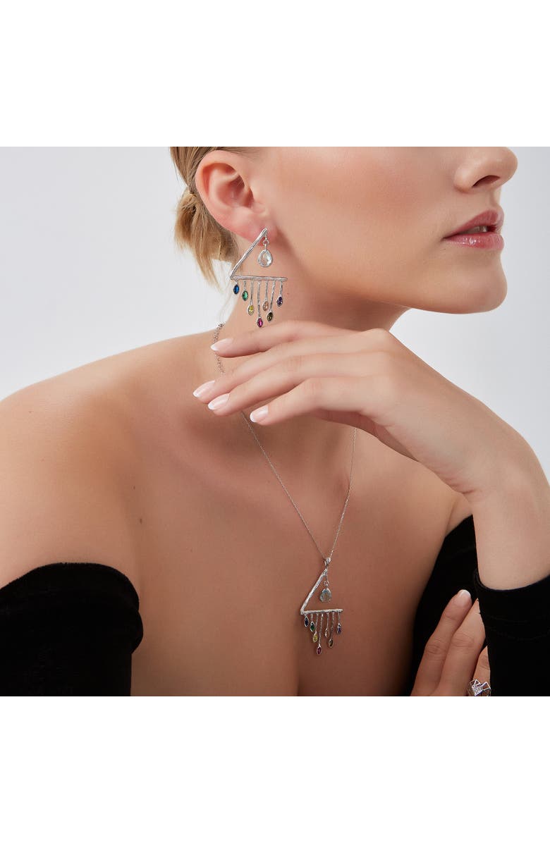 Spero London Colourful Rainbow Rain Drop Necklace in Sterling Silver, Alternate, color, Silver