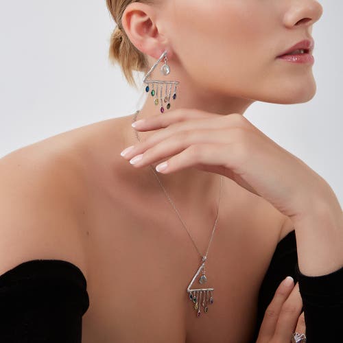 Spero London Colourful Rainbow Rain Drop Necklace In Metallic