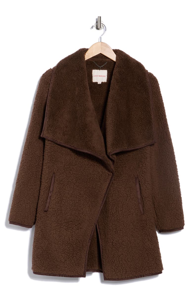 Lucky Brand Envelope Collar Faux Shearling Coat, Alternate, color, Dark Brown
