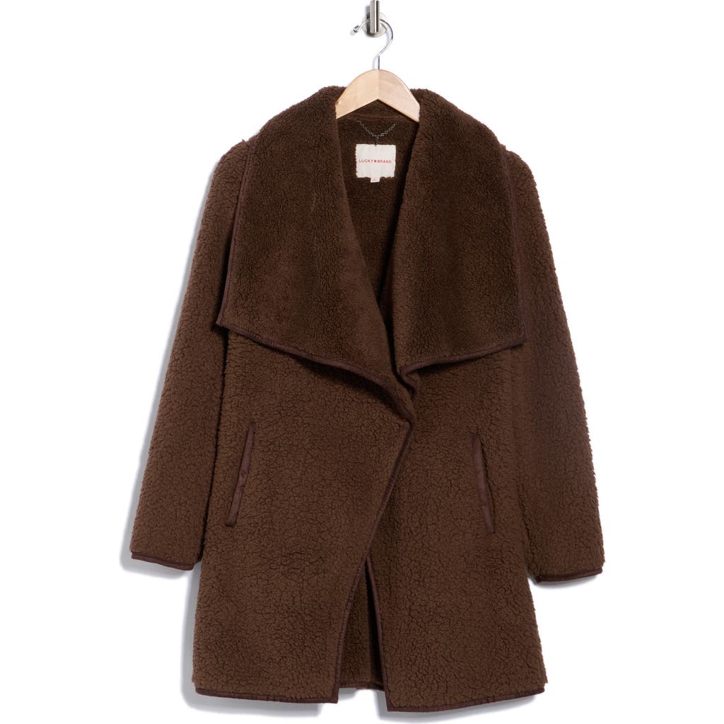 Lucky Brand Envelope Collar Faux Shearling Coat In Multi