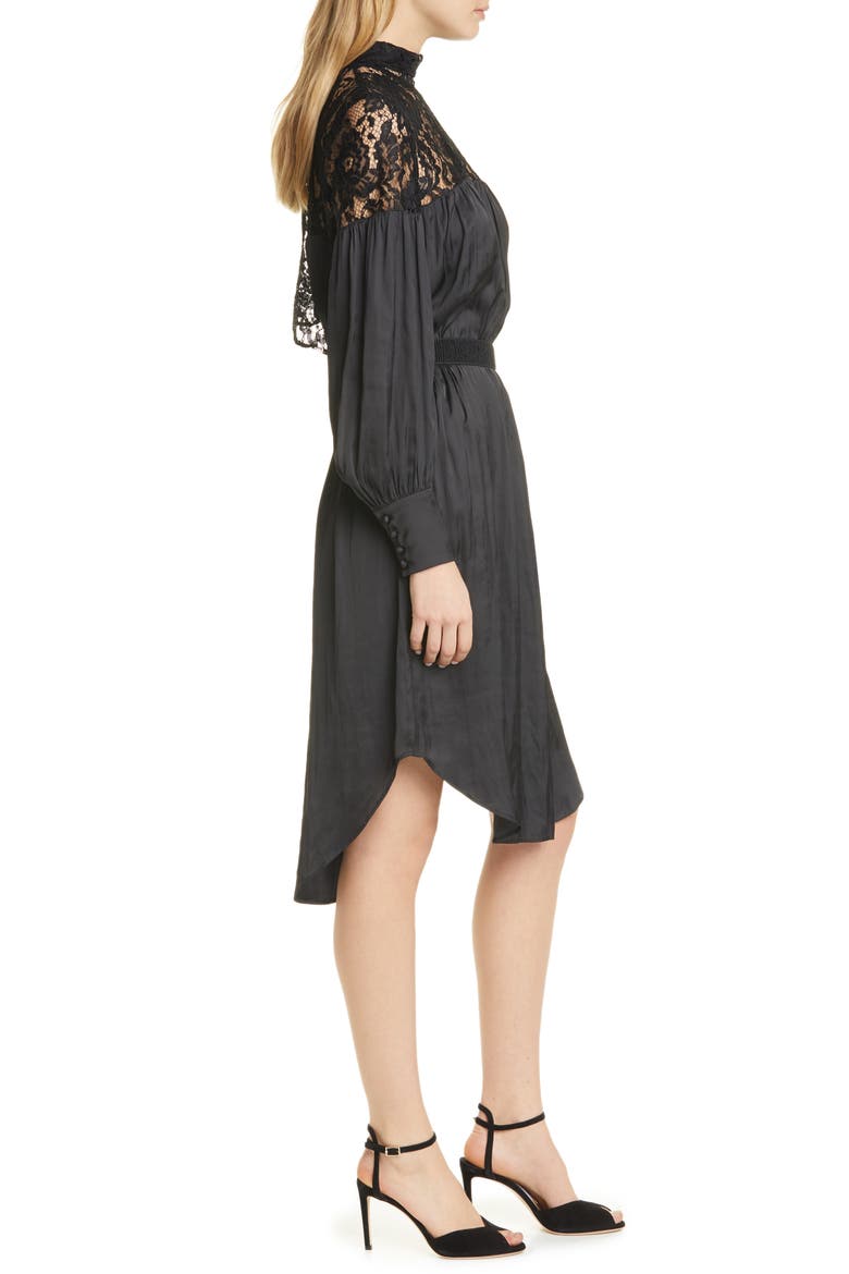 Lace Panel Long Sleeve Dress, Alternate, color, BLACK