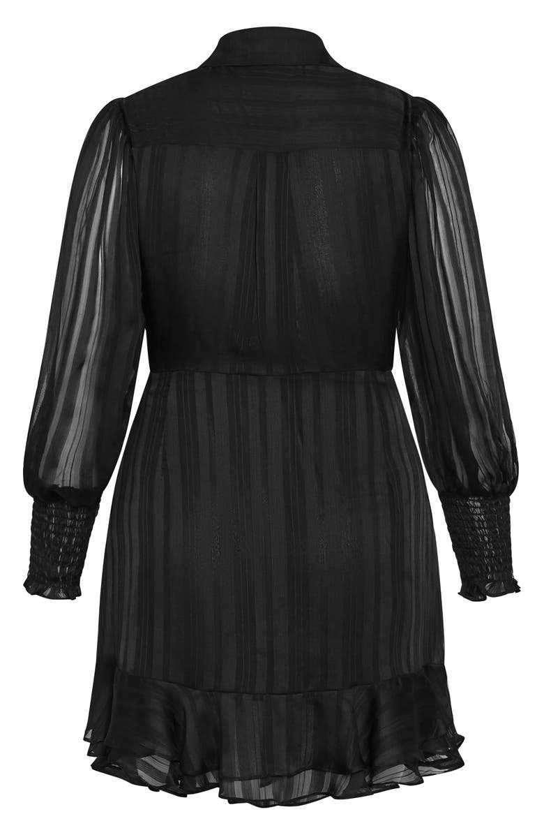 City Chic Journi Stripe Long Sleeve Shirtdress, Alternate, color, Black