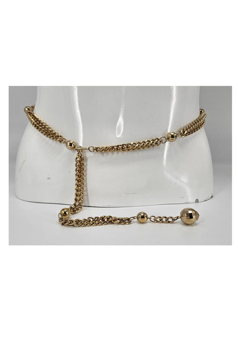 Vintage Goldtone 1960-70s Double Chain Station Belt, Alternate, color, Gold