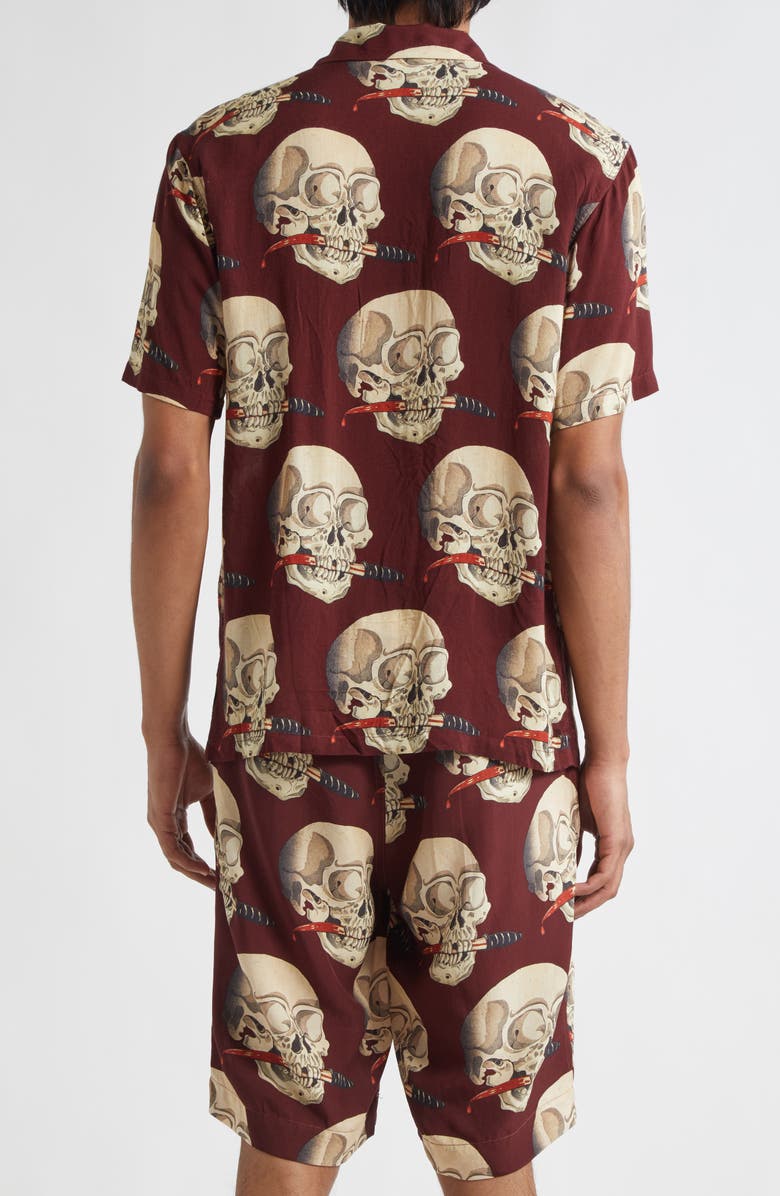 ENDLESS JOY Skull Print Camp Shirt, Alternate, color, Oxblood
