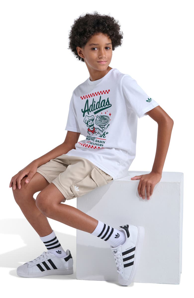 adidas Originals Kids' OG Recycled Polyester Twill Cargo Shorts, Alternate, color, Medium Beige