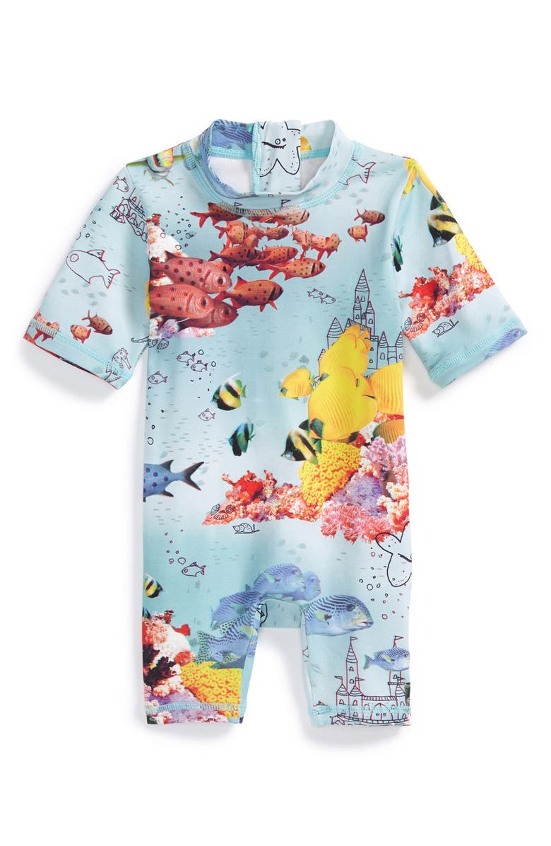 Stella McCartney Kids 'Taylor' 3D Sea Print One-Piece Rashguard Swimsuit, Main, color, 