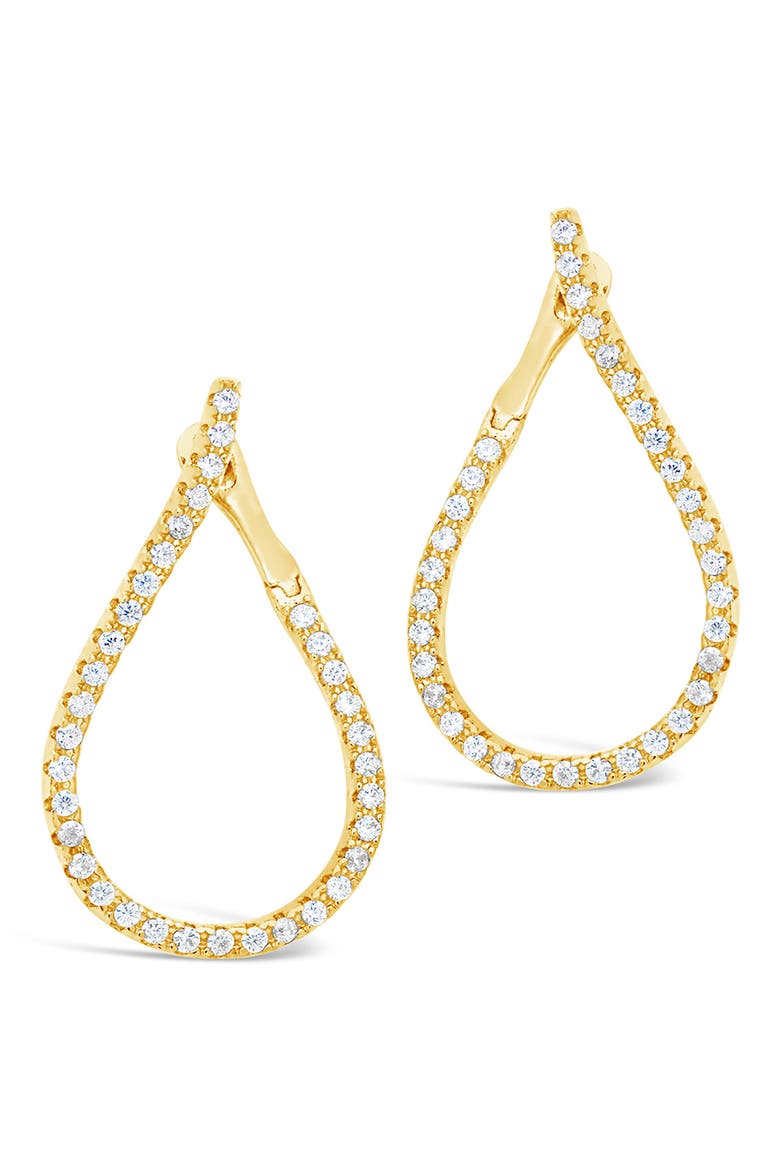 14K Gold Plated Brass CZ Studded Drop Earrings, Alternate, color, GOLD