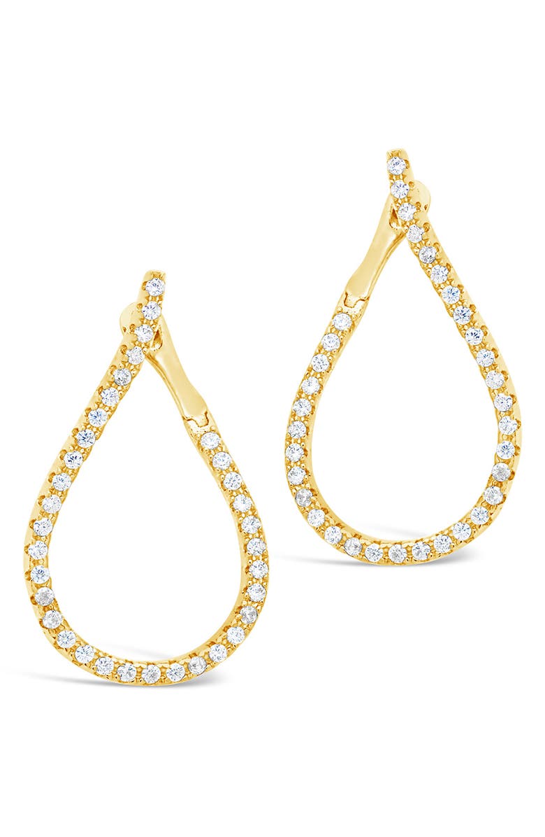 Sterling Forever 14K Gold Plated Brass CZ Studded Drop Earrings, Main, color, 