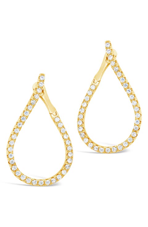 14K Gold Plated Brass CZ Studded Drop Earrings