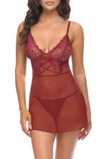Oh La La Cheri Avery Mesh & Lace Chemise & G-String Set