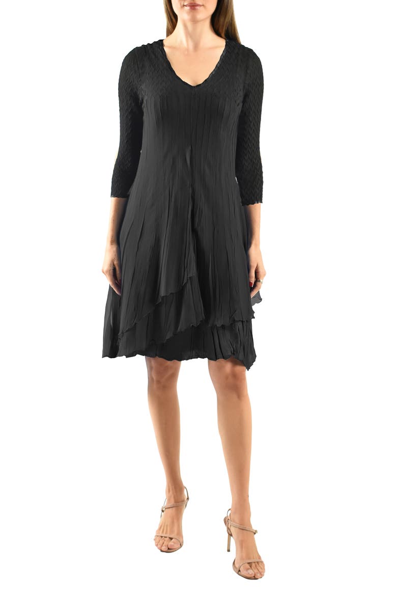 Ruffle Tiered Charmeuse & Chiffon Cocktail Dress, Main, color, BLACK