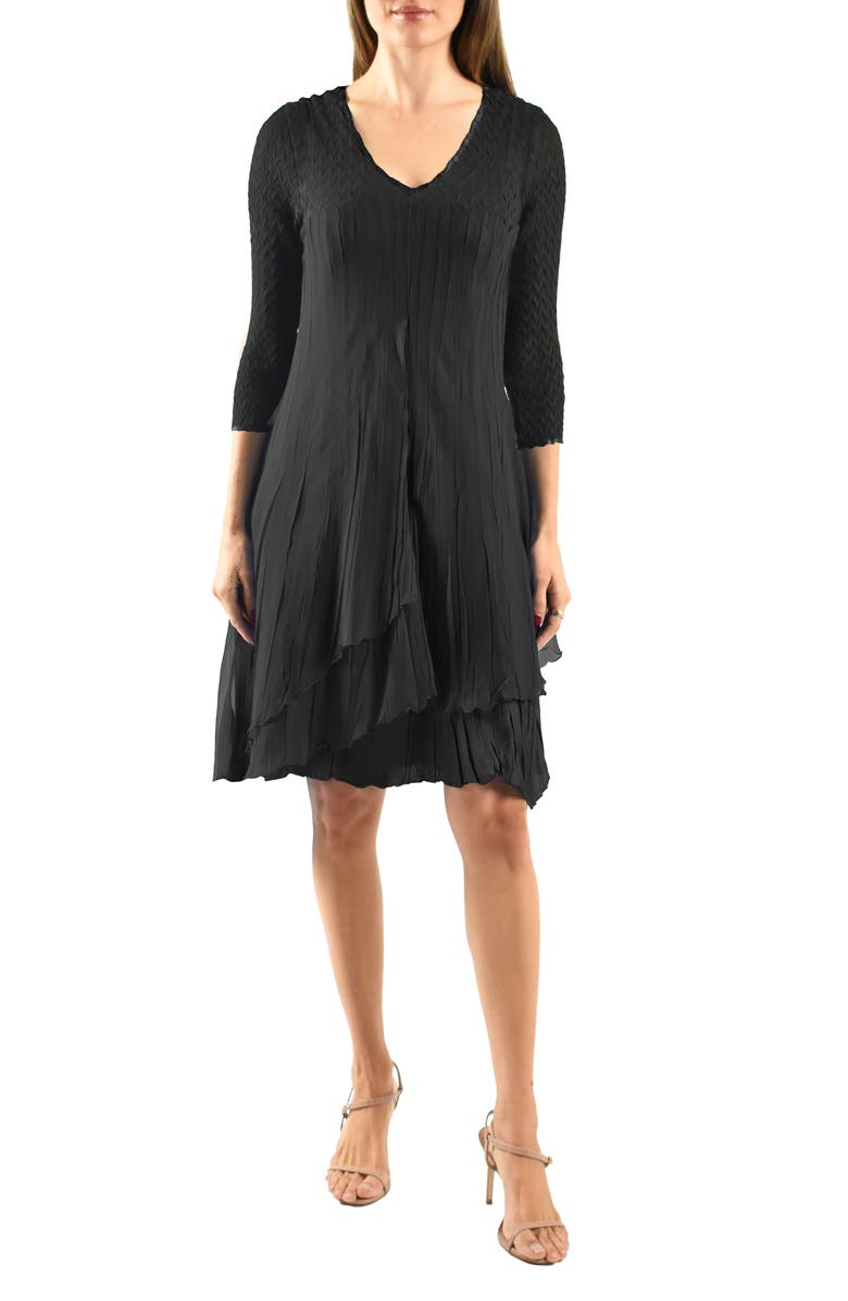 Komarov Ruffle Tiered Charmeuse & Chiffon Cocktail Dress, Main, color, Black