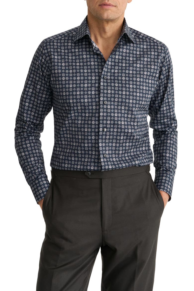 Contemporary Fit Geometric Dress Shirt, Main, color, NAVY