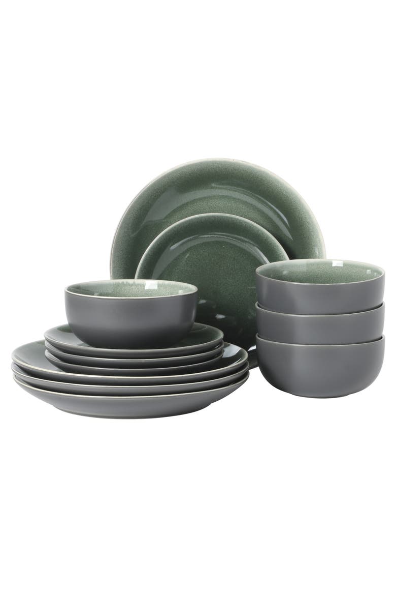Pine Coast 12 Piece Plates and Bowls Dinnerware Set, Main, color, Green