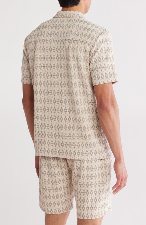 Fleece Factory Argyle Short Sleeve Button-up Shirt In Creamy Grey