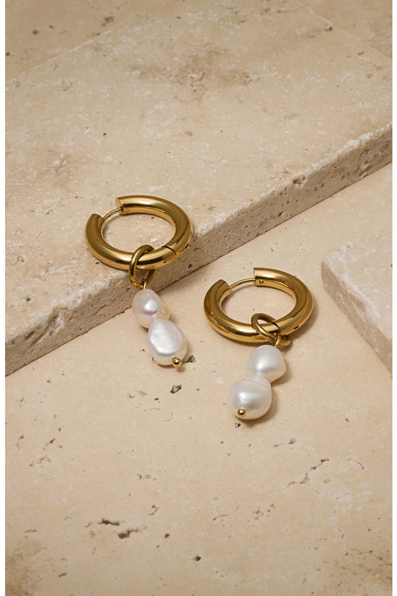 Zuma Freshwater Pearl Hoops, Alternate, color, Gold