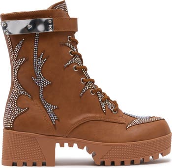 Rhinestone Lug Sole Combat Boot