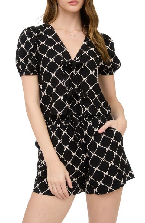 Puff Sleeve Tie Front Top