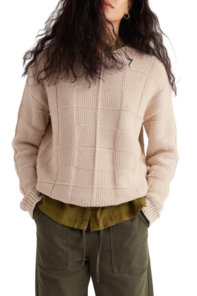 Hedge Rock Check Stitch Organic Cotton Blend Sweater, Main, color, KNIT MELANGE ARAN